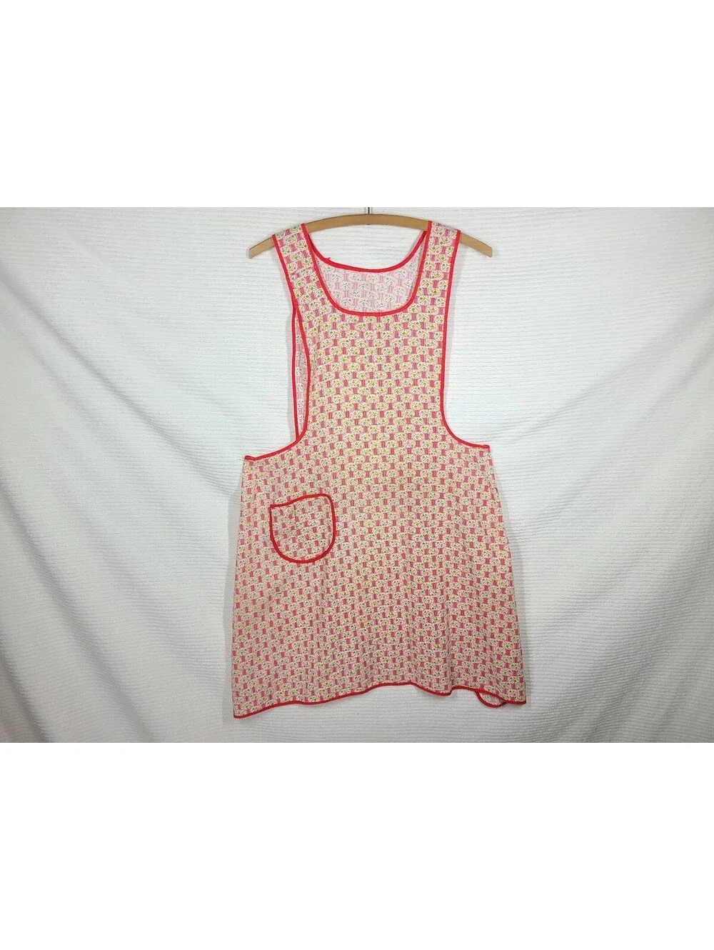 Vtg 50s Tie Back Apron Full Length Geometric Novelty Cotton Print Retro Kitchen